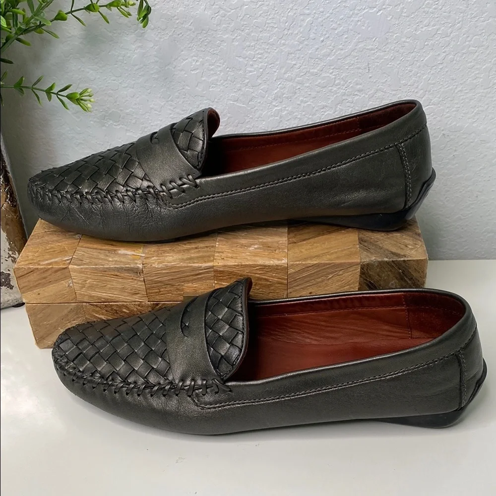 Robert Zur Petra Woven Leather Penny Loafer Driving Shoe Moccasin Size 11 Pewter